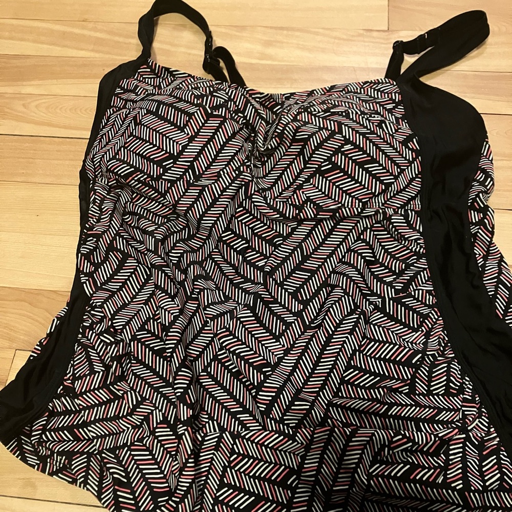 Black, orange and White Patterned Maternity swimsuit top
